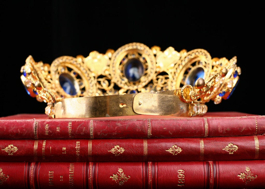 Exceptional French Antique Gilt Brass Jewelled Crown 1
