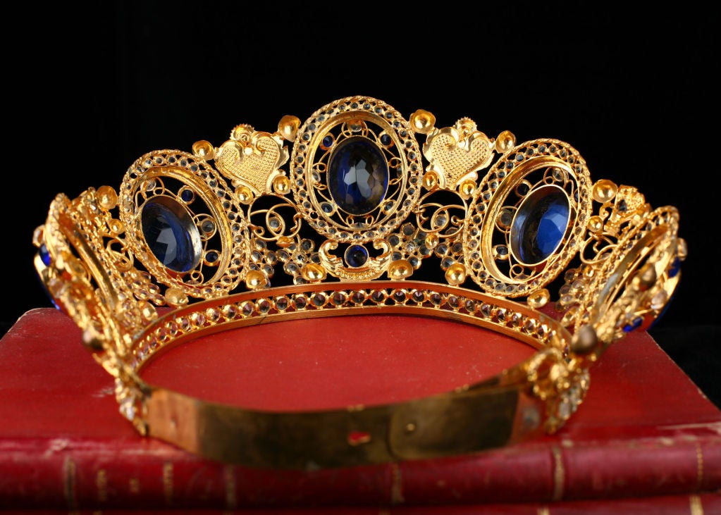 Exceptional French Antique Gilt Brass Jewelled Crown 2