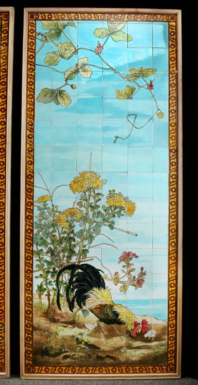 Pair of French Art Nouveau Sarreguemines Hand-Painted Panels 4