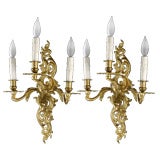 Pair of Bronze Louis XV style 3-light French Antique Sconces Pair of Bronze Louis XV style 3-light French Antique Sconces