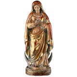 19th Century Belgian Antique Giltwood Statue of The Virgen Mary
