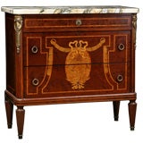 French Antique Transition Style Marbletop Commode with Marquetry