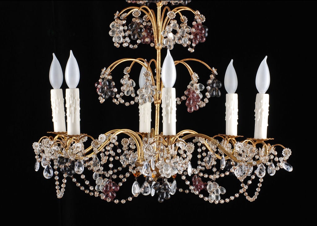 French Vintage Chandelier with Purple and Violet Grape Clusters