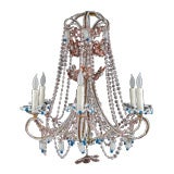 Unusual French Antique Beaded Colored Glass Chandelier