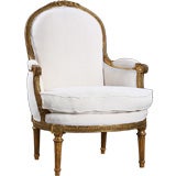 19th Century French Antique Louis XVI style Giltwood Bergere