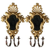 Pair of Italian Antique Mirrored Sconces with Original Glass