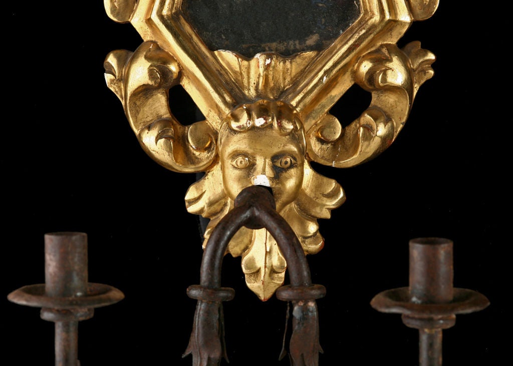 Pair of Italian Antique Mirrored Sconces with Original Glass 1