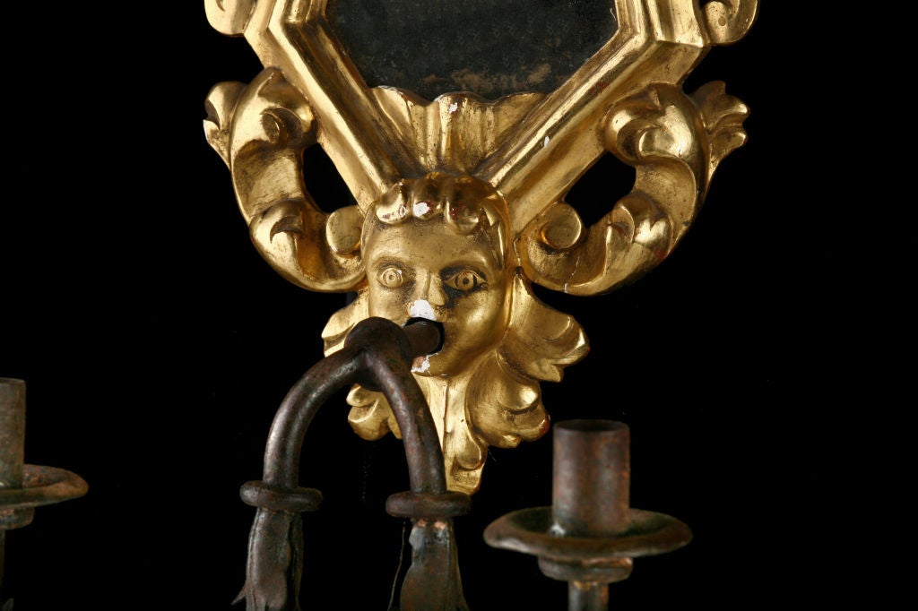 Pair of Italian Antique Mirrored Sconces with Original Glass 2