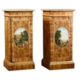 Pair of Italian Painted Cabinet Pedestals with Hunting Scenes