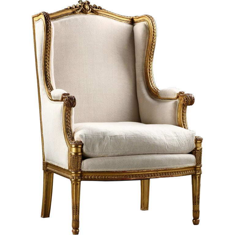 Beautiful French Antique Louis XVI style Giltwood Bergere