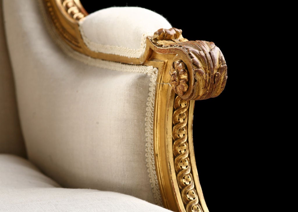 Beautiful French Antique Louis XVI style Giltwood Bergere 1