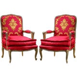 Pair of Antique Louis XV Style Handpainted Armchairs