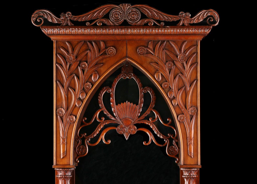 Rare 19th Century Swedish Mahogany Neogothic Console with Mirror