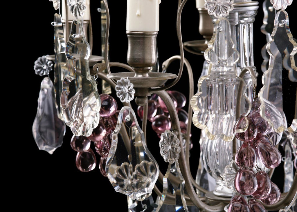 French Antique Crystal 6-light Chandelier with Colored Grapes