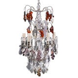 French Antique Crystal 6-light Chandelier with Colored Grapes