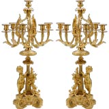 Pair of Exceptional French Antique Bronze Dore Candelabra
