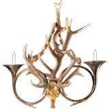 Whimsical French Vintage Horn Hunting Lodge Light Fixture