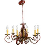 French Antique Red Wrought Iron 6-light Chandelier
