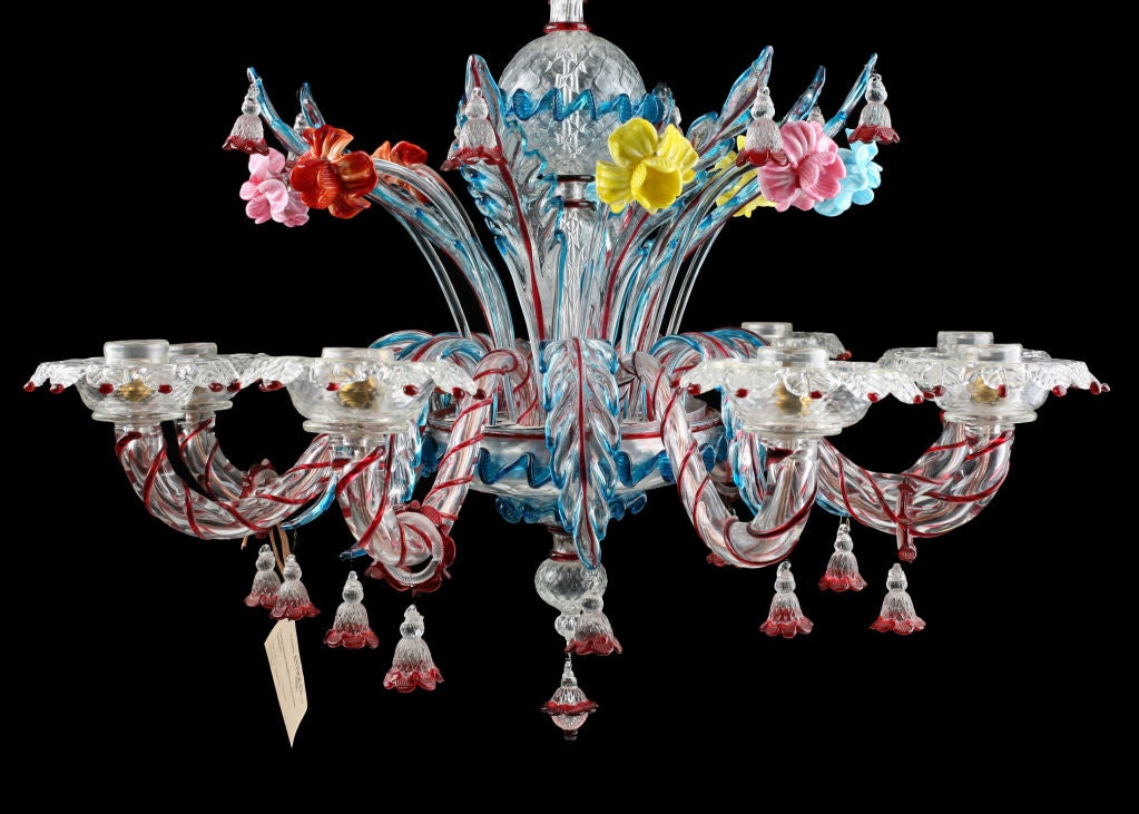 Italian Colorful Venetian Handblown Murano Glass 12-light Chandelier