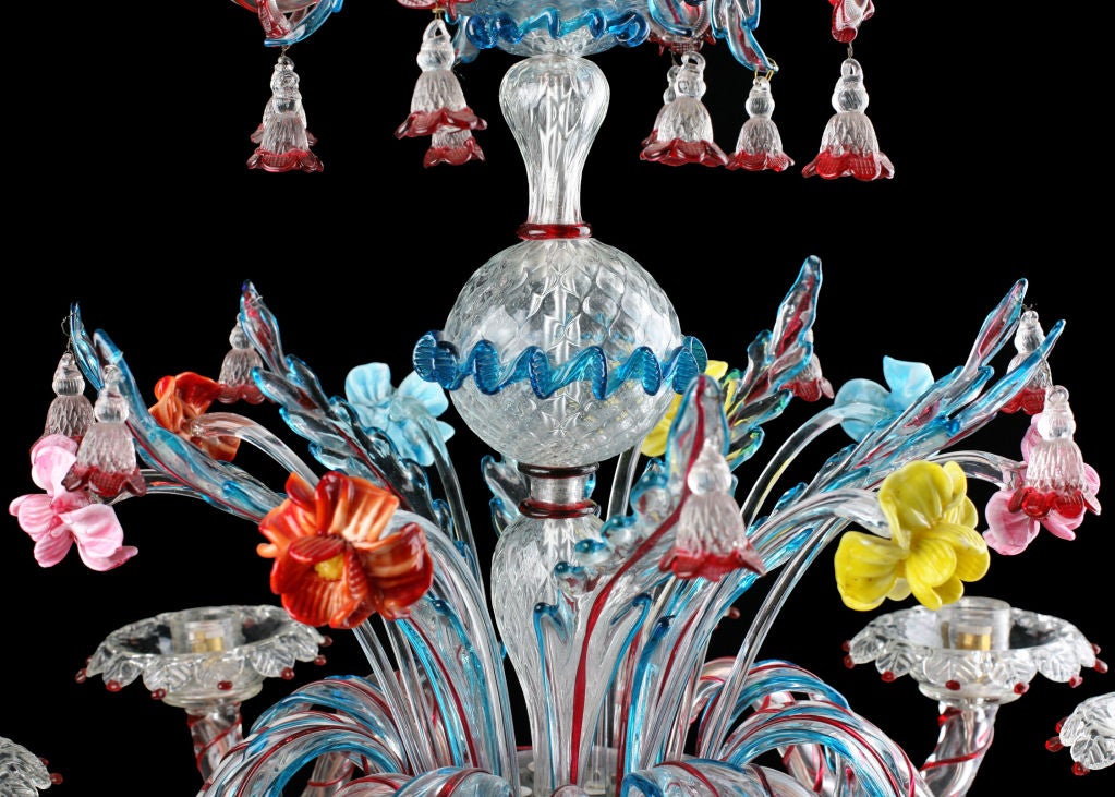 Mid-20th Century Colorful Venetian Handblown Murano Glass 12-light Chandelier