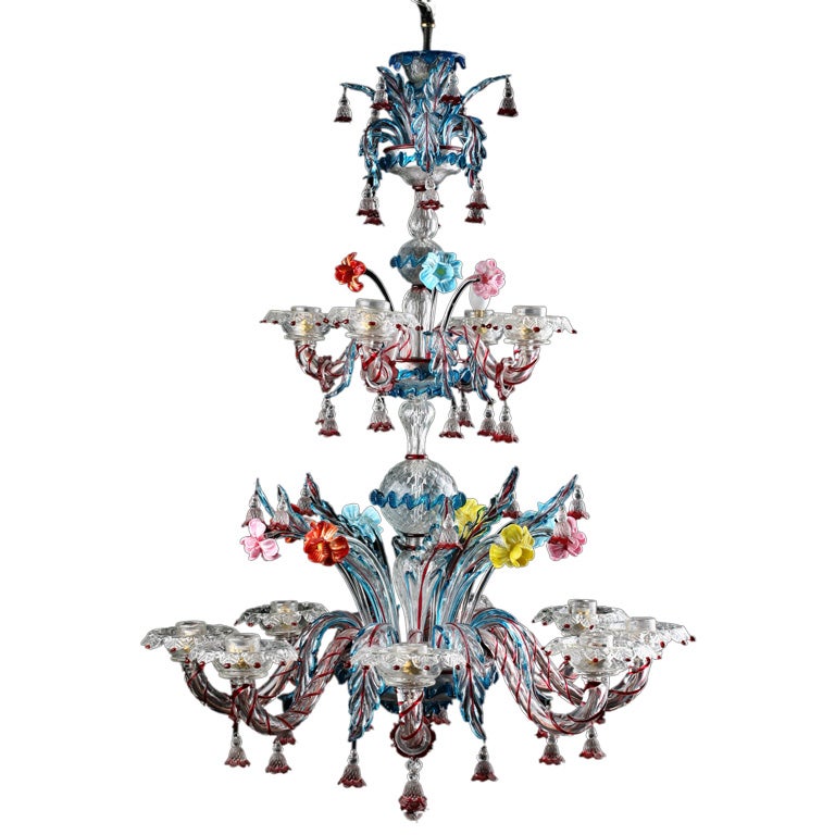 Colorful Venetian Handblown Murano Glass 12-light Chandelier