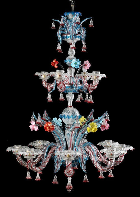 Colorful Venetian Handblown Murano Glass 12-light Chandelier 4