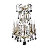 Charming French Antique Bronze Chandelier with Crystal Spheres