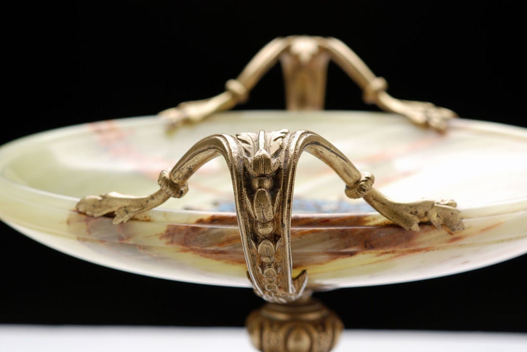 19th Century French Antique Onyx , Champleve Enamel, and Bronze Tazza