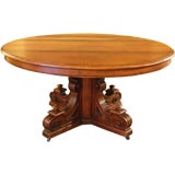 French Antique Carved Oak Pedestal Oval Table