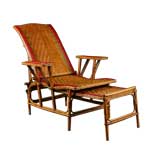 French Antique Rattan Chaise Longue with Red and Green Stripes