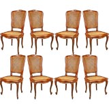 Set of 8 French Antique Louis XV style Caned Dining Chairs