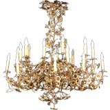 Rare French 19th Century Fleur-de-Lys 24-Light Bronze Chandelier