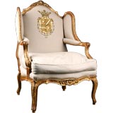 French Antique Louis XV style Giltwood Carved Winged Armchair