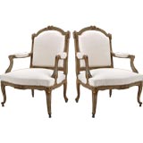 Pair of French Antique Transition style Lacquered Armchairs