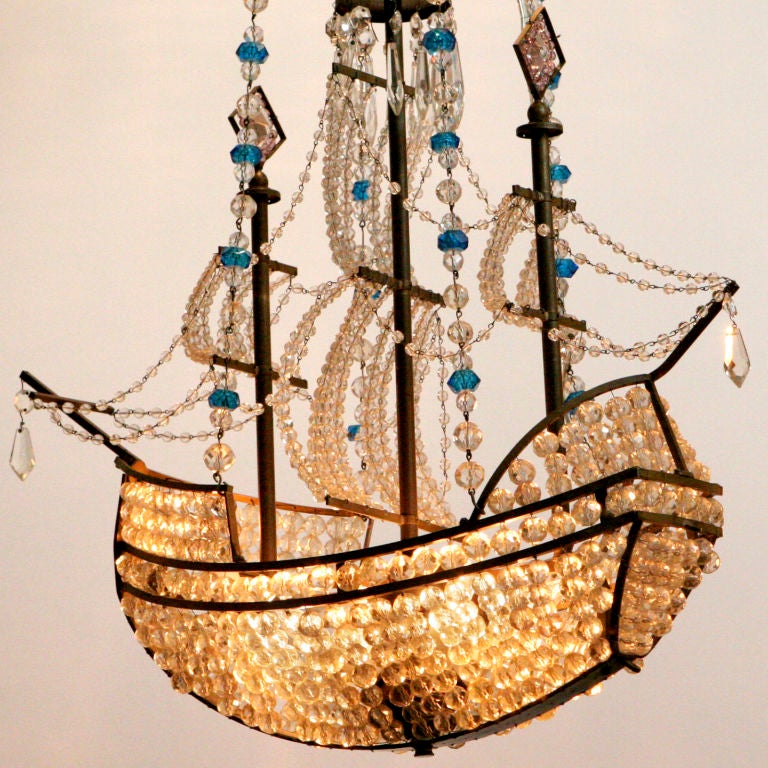 CRYSTAL GONDOLA CHANDELIER In Excellent Condition In New York, NY