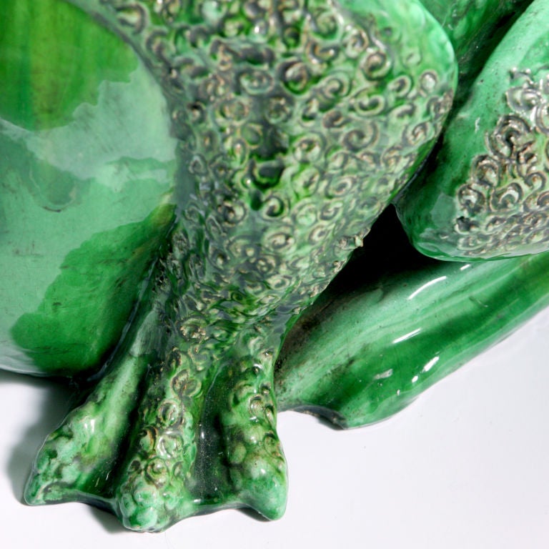 SEATED MAJOLICA FROG In Excellent Condition In New York, NY