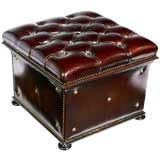 Antique ENGLISH TUFTED LEATHER OTTOMAN