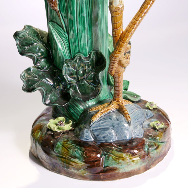 MAJOLICA HERON STICK STAND In Excellent Condition In New York, NY