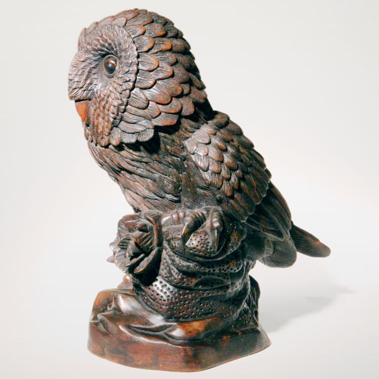 20th Century Carved Wood Owl