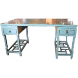 Vintage Chinese Aqua Lacquered Campaign Desk