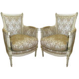 Elegant Pair of French Painted Down filled Bergeres