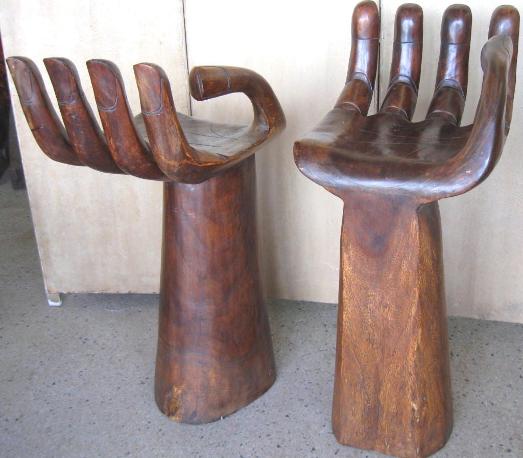Walnut Pair of Carved Bar Stools Style of Pedro Friedeberg