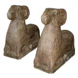 Vintage Large Pair of Carved Stone Rams