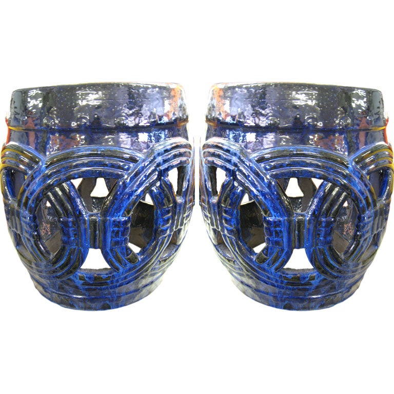 Large Pair Of  Majolica Garden Stools/Seats