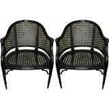 Vintage Pair of Faux Bamboo Bergeres/Armchairs