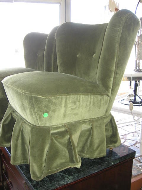 Mohair Beautiful Pair of French Slipper Chairs