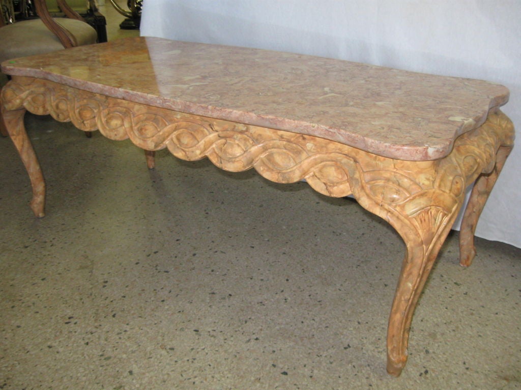 Elegant  Italian Ribbon Coffee Table with Pink Marble Plateau