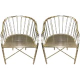 Pair of Faux Bamboo Nickel Plated Metal Armchairs