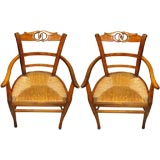 Pair of 19th C French Provincial Fruitwood Ringback Armchairs