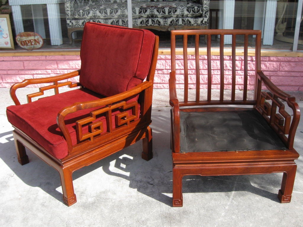 Pair of 40's Chippendale Style Club Chairs/ Arm Chairs In Excellent Condition In Miami, FL